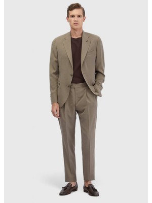 Açık Kahve Düz Zeroweight Slim Fit Takım Elbise