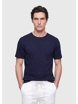 Lacivert Düz Bisiklet Yaka %100 Pamuk T-Shirt