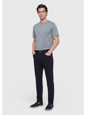 Lacivert Düz Dokuma Slim Fit Casual Pamuk Karışımlı Pantolon