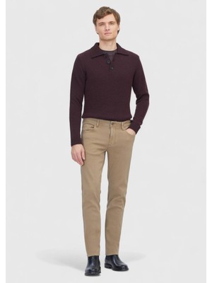 Vizon Düz Örme Slim Fit Casual Pamuk Karışımlı Pantolon