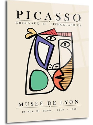 GLAZELLA Picasso Tarzı Kübist Yüz Cam Tablo - Modern Sanat Duvar Dekorasyonu