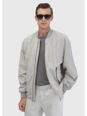 Açık Gri Regular Fit Dik Yaka Casual Dokuma Mont