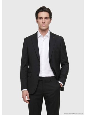 Ramsey Siyah Düz Modern Fit %100 Yün Takım Elbise