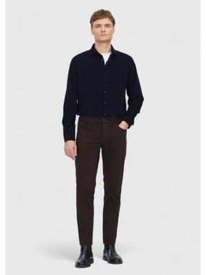 Ramsey Kahverengi Düz Dokuma Slim Fit Casual Pamuk Karışımlı Pantolon