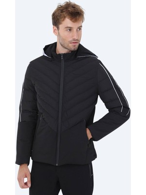 Siyah Regular Fit Kapüşonlu Casual Dokuma Mont