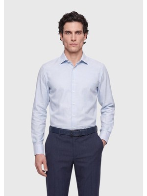 Ramsey Mavi Desenli Casual Fit Uzun Dokuma Casual %100 Pamuk Gömlek