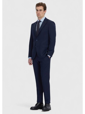 Lacivert Mikro Modern Fit Yün Karışımlı Takım Elbise
