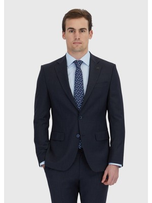 Lacivert Mikro Modern Fit Yün Karışımlı Takım Elbise