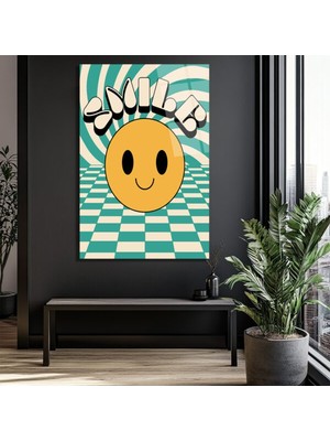 GLAZELLA Retro Smiley Yüz ve Optik Illüzyonlu Smile Cam Tablo