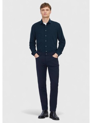 Ramsey Lacivert Dokuma Slim Fit Casual Pantolon