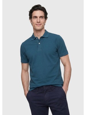 Petrol Düz Polo Yaka %100 Pamuk T-Shirt