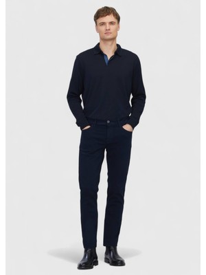 Ramsey Lacivert Polo Yaka Düz Sweatshirt