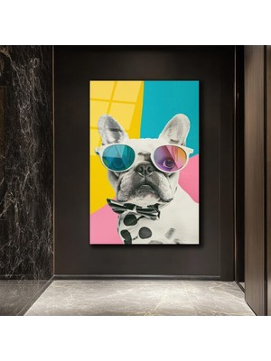 GLAZELLA Havalı Fransız Bulldog Cam Tablo - Modern Sanat Duvar Dekoru