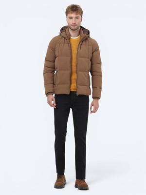 Kip Tarçın Regular Fit Kapüşonlu Casual Dokuma Mont