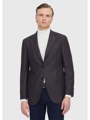 Ramsey Kahverengi Desenli Regular Fit %100 Yün Ceket