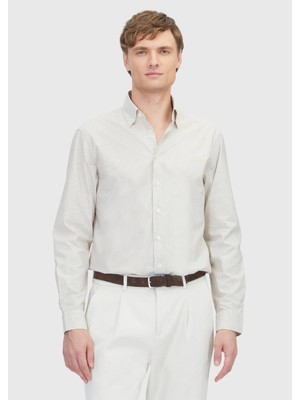 Ramsey Hardal Çizgili Casual Fit Uzun Dokuma Casual %100 Pamuk Gömlek