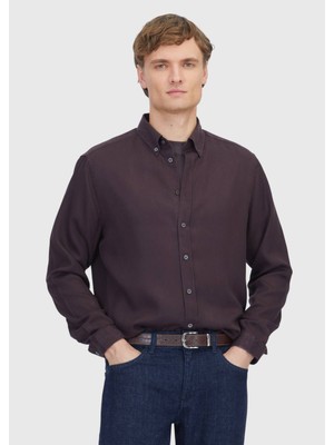 Ramsey Mürdüm Düz Uzun Dokuma Casual Gömlek
