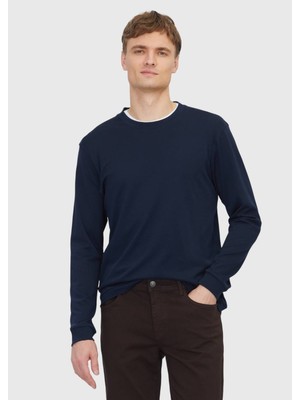 Ramsey Lacivert Düz Bisiklet Yaka %100 Pamuk T-Shirt