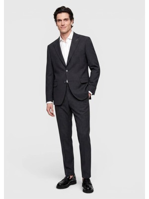 Ramsey Antrasit Kareli Zeroweight Slim Fit %100 Yün Takım Elbise