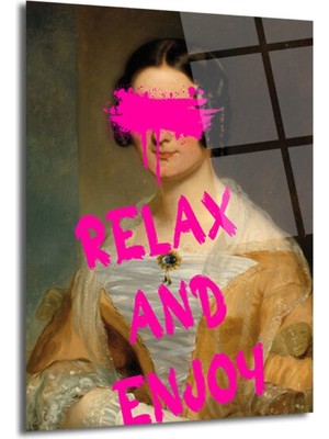 GLAZELLA Relax And Enjoy Neon Pembe Graffiti Klasik Portre Cam Tablo