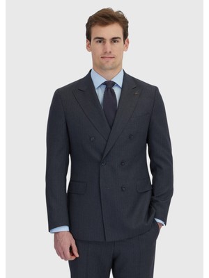 Ramsey Antrasit Çizgili Zeroweight Slim Fit %100 Yün Takım Elbise