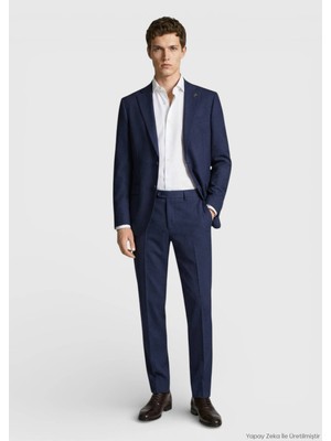 Ramsey Açık Lacivert Düz Modern Fit %100 Yün Takım Elbise