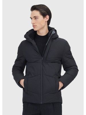 Ramsey Siyah Regular Fit Kapüşonlu Casual Dokuma Mont