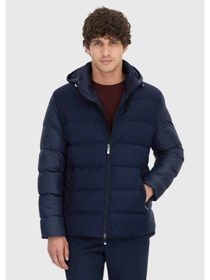 Ramsey Lacivert Regular Fit Kapüşonlu Casual Dokuma Mont