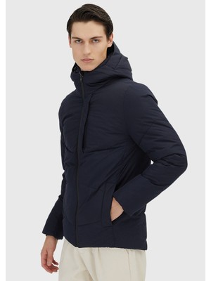 Ramsey Lacivert Regular Fit Kapüşonlu Casual Dokuma Mont