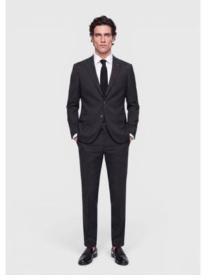 Ramsey Antrasit Desenli Modern Fit Yün Karışımlı Takım Elbise