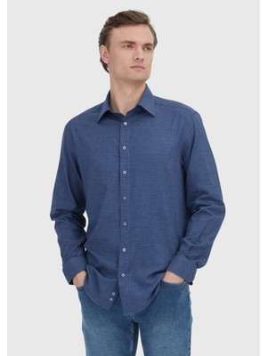 Ramsey İndigo Casual Fit Uzun Dokuma Casual %100 Pamuk Gömlek