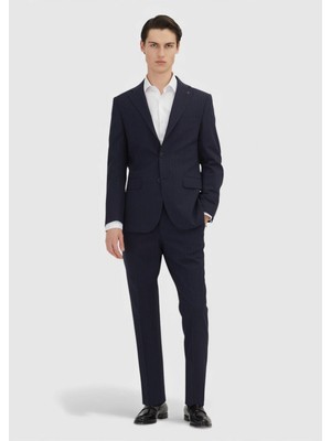Ramsey Lacivert Çizgili Modern Fit Yün Karışımlı Takım Elbise