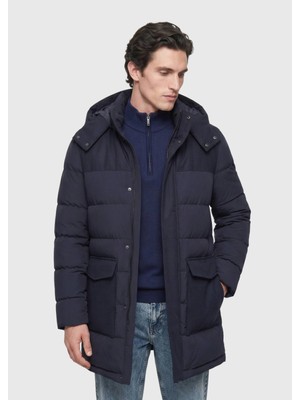 Ramsey Lacivert Regular Fit Kapüşonlu Klasik Dokuma Kaban