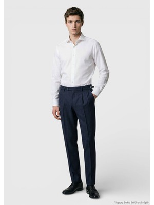 Ramsey Lacivert Düz Dokuma Carrot Fit Casual Yün Karışımlı Pantolon