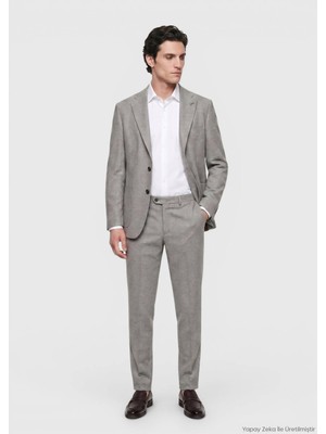 Ramsey Açık Kahve Desenli Zeroweight Slim Fit %100 Yün Takım Elbise