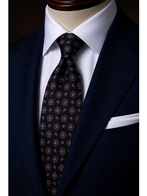 Kravatkolik Siyah Motif Desen Italyan Ipek Kravat İK2496