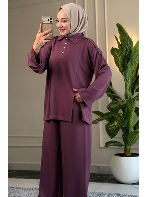 Suede Style 6462 - Şık Rahat Viskon Yumuşak Interlok Kumaş, Polo Yaka Kadın Takım