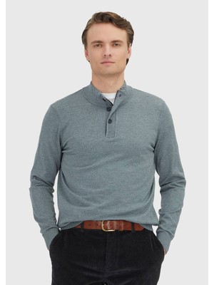 Ramsey Gri Polo Yaka Düz Örgü Triko Kazak