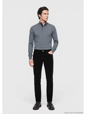 Ramsey Siyah Düz Dokuma Slim Fit Kadife Casual Pamuk Karışımlı Pantolon