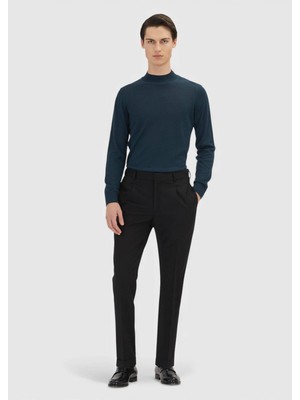 Ramsey Siyah Dokuma Regular Fit Casual %100 Yün Pantolon