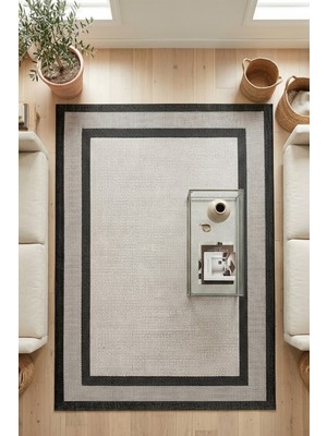 Vitali Home Sisal Prime Bej Siyah Iskandinav Yıkanabilir Bordürlü Halı Kilim Balkon Teras Koridor Halısı 1149