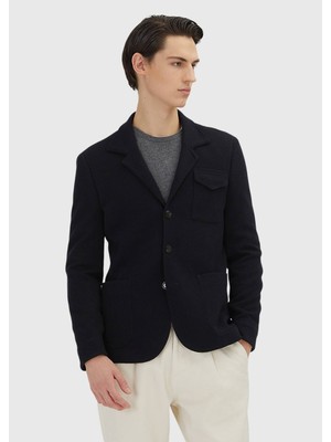 Ramsey Koyu Lacivert Düz Shirt Shoulder Slim Fit Yün Karışımlı Örme Ceket
