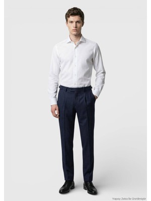Ramsey Beyaz Düz Casual Fit Uzun Dokuma Casual %100 Pamuk Gömlek