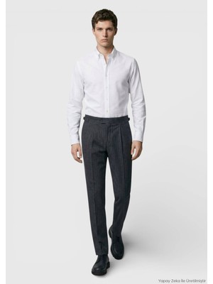 Ramsey Antrasit Çizgili Dokuma Slim Fit Casual Yün Karışımlı Pantolon
