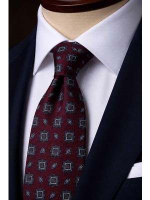 Kravatkolik Bordo Motif Desen Italyan Ipek Kravat İK2487