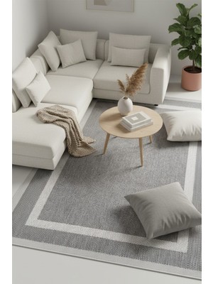 Vitali Home Sisal Prime Gri Krem Mavi Iskandinav Yıkanabilir Bordürlü Halı Kilim Balkon Teras Koridor Halısı 1149