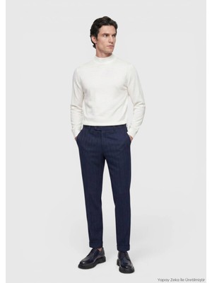 Ramsey Açık Lacivert Desenli Dokuma Regular Fit Casual Yün Karışımlı Pantolon