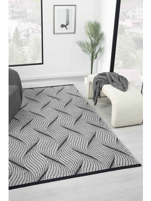 Vitali Home Gaia Gri Halı Yıkanabilir Kaymaz Taban Şönil Kilim Dokuma Pamuk Taban Kilim 10337