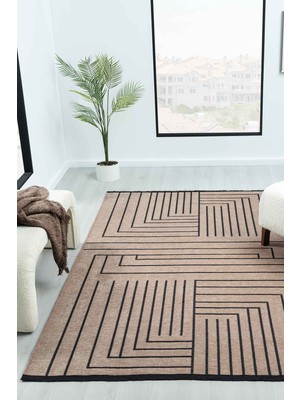 Vitali Home Gaia Bej Halı Yıkanabilir Kaymaz Taban Şönil Kilim Dokuma Pamuk Taban Kilim 10355