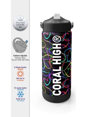 Coral High Neon Kalp Desenli Çelik Termos Matara 650 ml 38382
